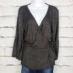 Maurices Wrap Peplum Top with Bell Sleeves Sz M